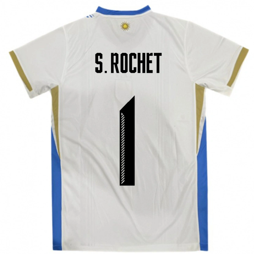 Danxen Hombre Camiseta Uruguay Sergio Rochet #1 Blanco Azul 2ª Equipación 24-26 La Camisa