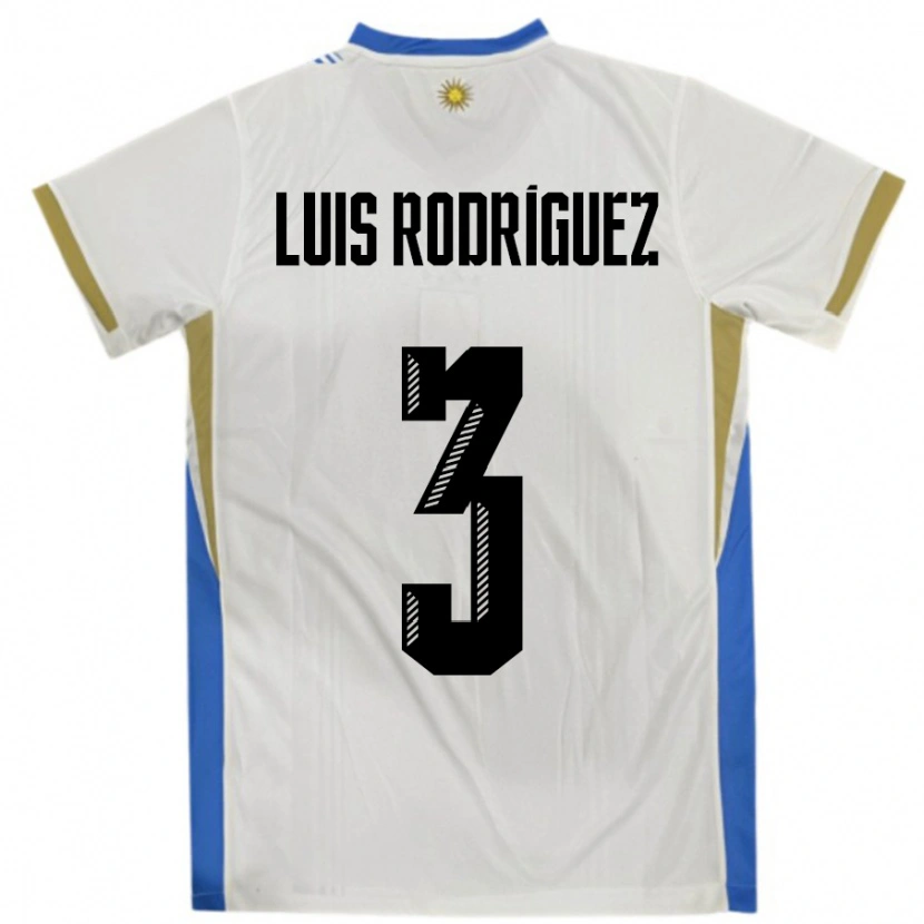 Danxen Hombre Camiseta Uruguay José Luis Rodríguez #3 Blanco Azul 2ª Equipación 24-26 La Camisa