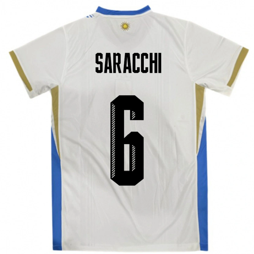 Danxen Hombre Camiseta Uruguay Marcelo Saracchi #6 Blanco Azul 2ª Equipación 24-26 La Camisa