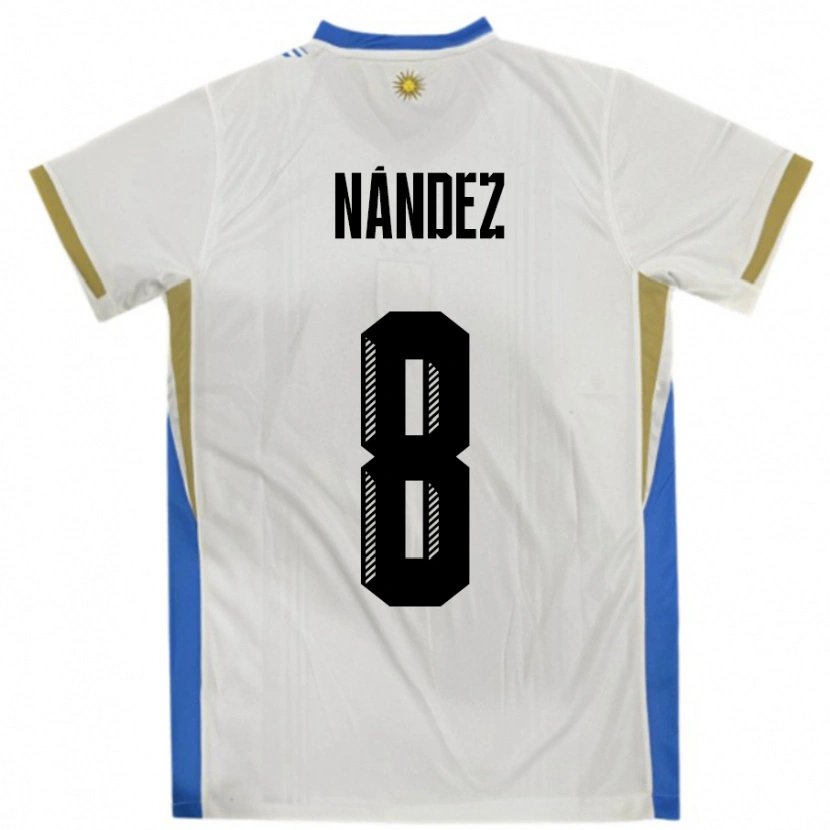 Danxen Hombre Camiseta Uruguay Nahitan Nández #8 Blanco Azul 2ª Equipación 24-26 La Camisa