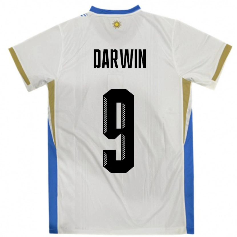 Danxen Hombre Camiseta Uruguay Darwin Núñez #9 Blanco Azul 2ª Equipación 24-26 La Camisa