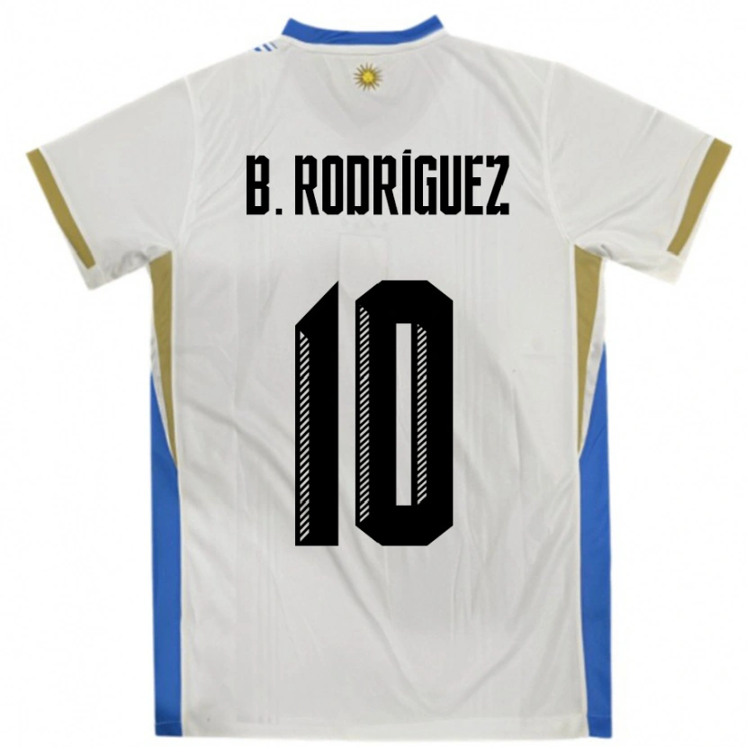 Danxen Hombre Camiseta Uruguay Brian Rodríguez #10 Blanco Azul 2ª Equipación 24-26 La Camisa