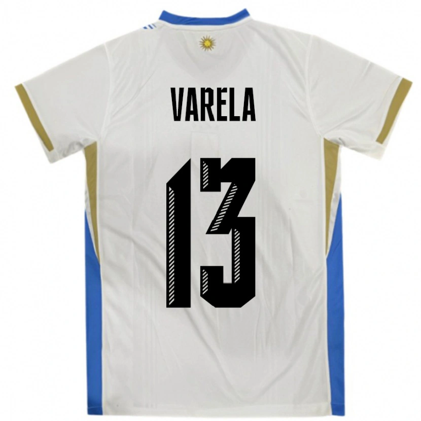 Danxen Hombre Camiseta Uruguay Guillermo Varela #13 Blanco Azul 2ª Equipación 24-26 La Camisa