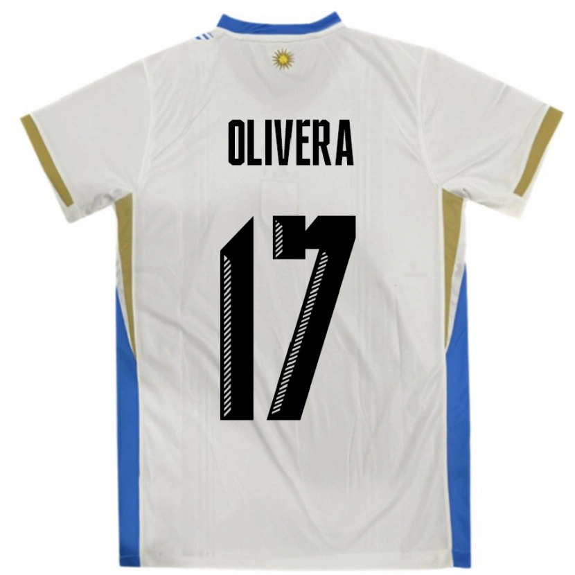 Danxen Hombre Camiseta Uruguay Cristian Olivera #17 Blanco Azul 2ª Equipación 24-26 La Camisa