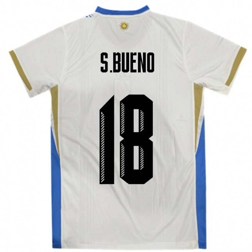 Danxen Hombre Camiseta Uruguay Santiago Bueno #18 Blanco Azul 2ª Equipación 24-26 La Camisa