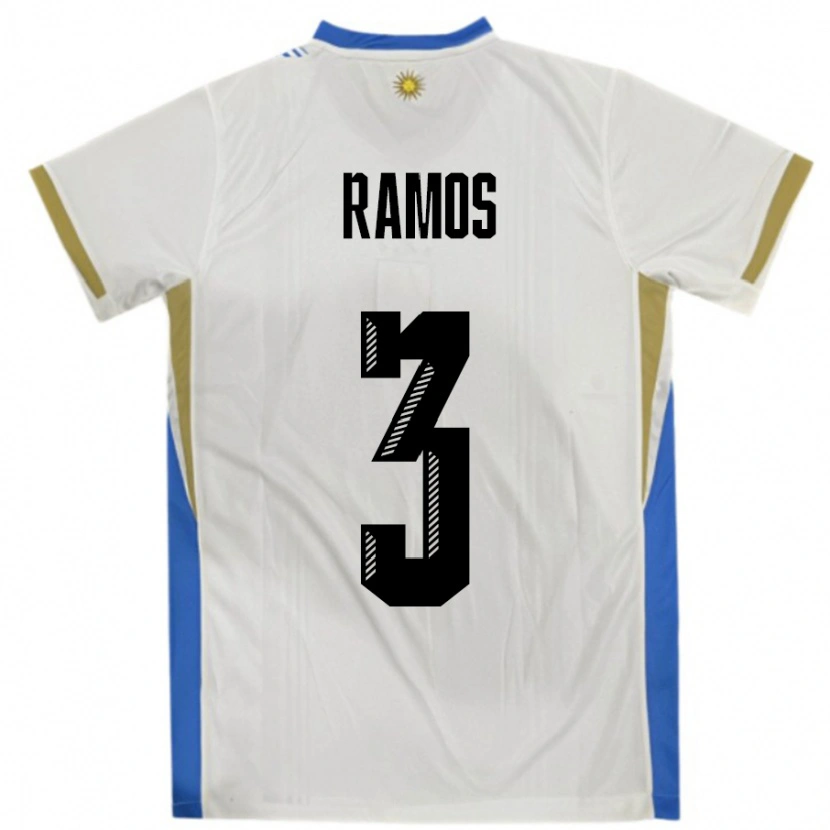 Danxen Hombre Camiseta Uruguay Nicolás Ramos #3 Blanco Azul 2ª Equipación 24-26 La Camisa