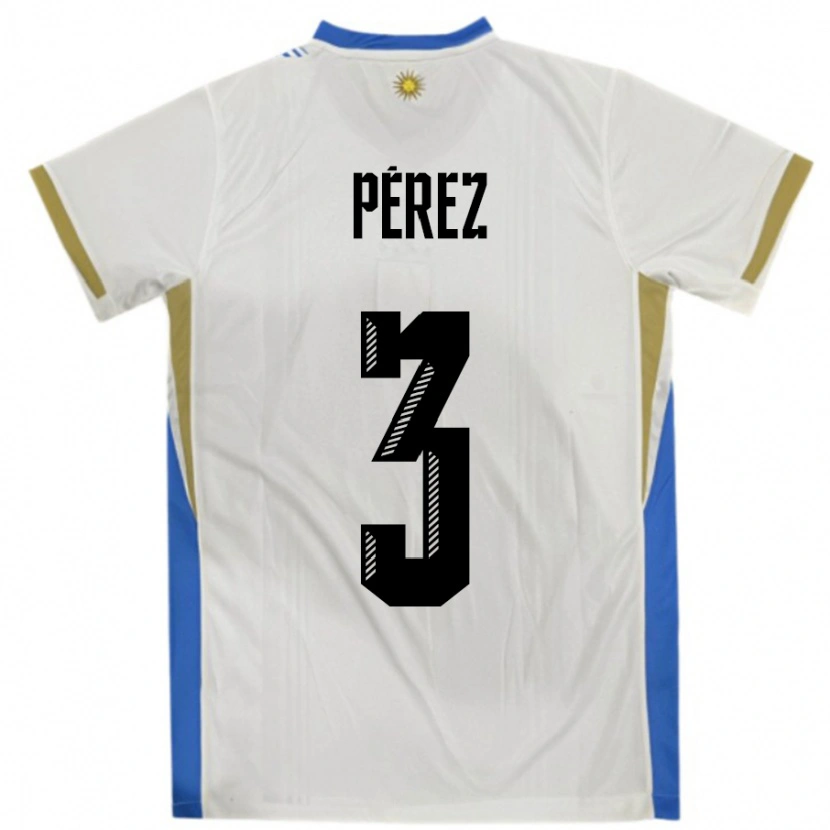 Danxen Hombre Camiseta Uruguay Nicolás Pérez #3 Blanco Azul 2ª Equipación 24-26 La Camisa