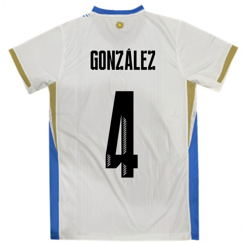 Danxen Hombre Camiseta Uruguay Facundo González #4 Blanco Azul 2ª Equipación 24-26 La Camisa