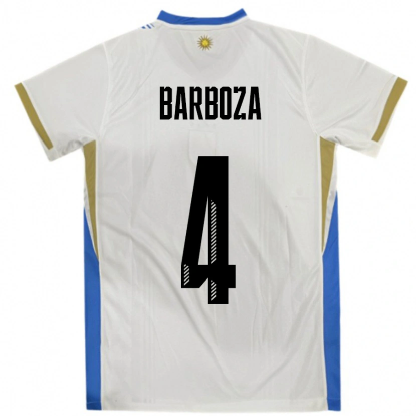 Danxen Hombre Camiseta Uruguay Brian Barboza #4 Blanco Azul 2ª Equipación 24-26 La Camisa