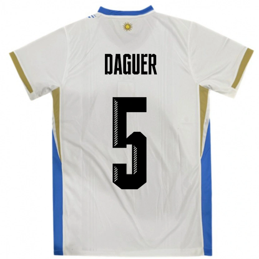 Danxen Hombre Camiseta Uruguay Julio Daguer #5 Blanco Azul 2ª Equipación 24-26 La Camisa