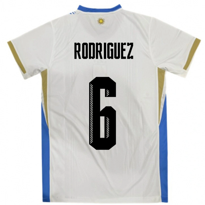 Danxen Hombre Camiseta Uruguay Valentín Rodríguez #6 Blanco Azul 2ª Equipación 24-26 La Camisa
