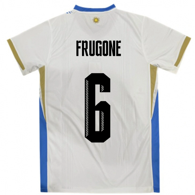Danxen Hombre Camiseta Uruguay Axel Frugone #6 Blanco Azul 2ª Equipación 24-26 La Camisa