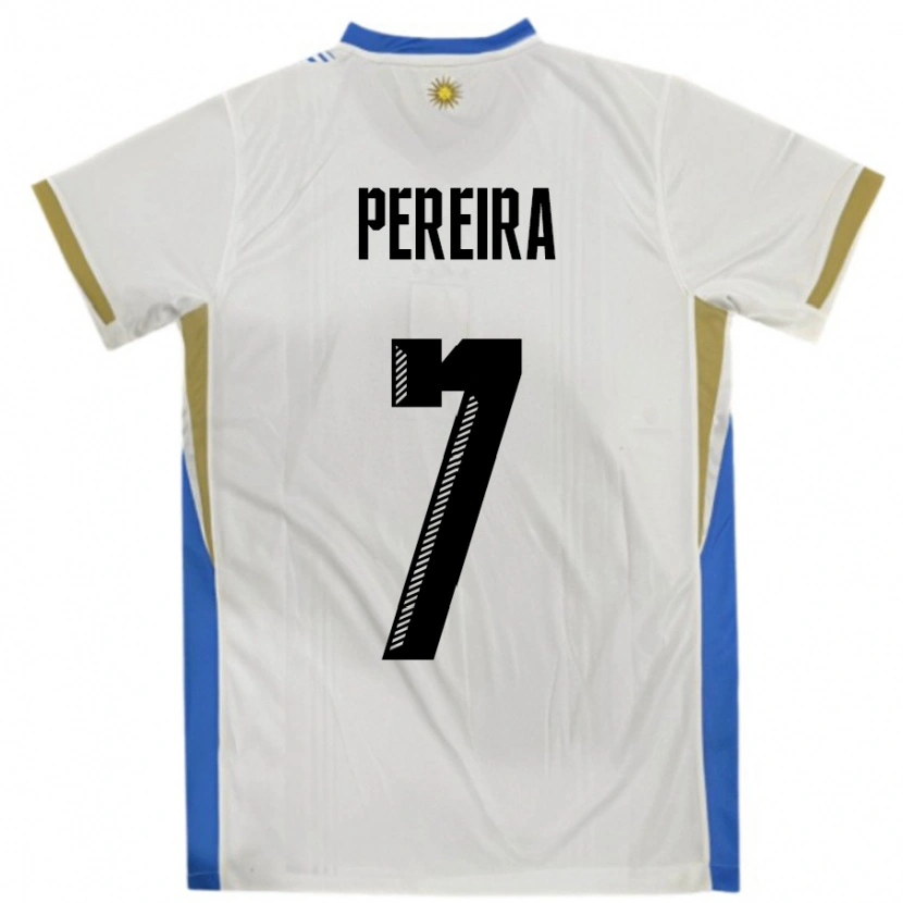Danxen Hombre Camiseta Uruguay Bruno Pereira #7 Blanco Azul 2ª Equipación 24-26 La Camisa