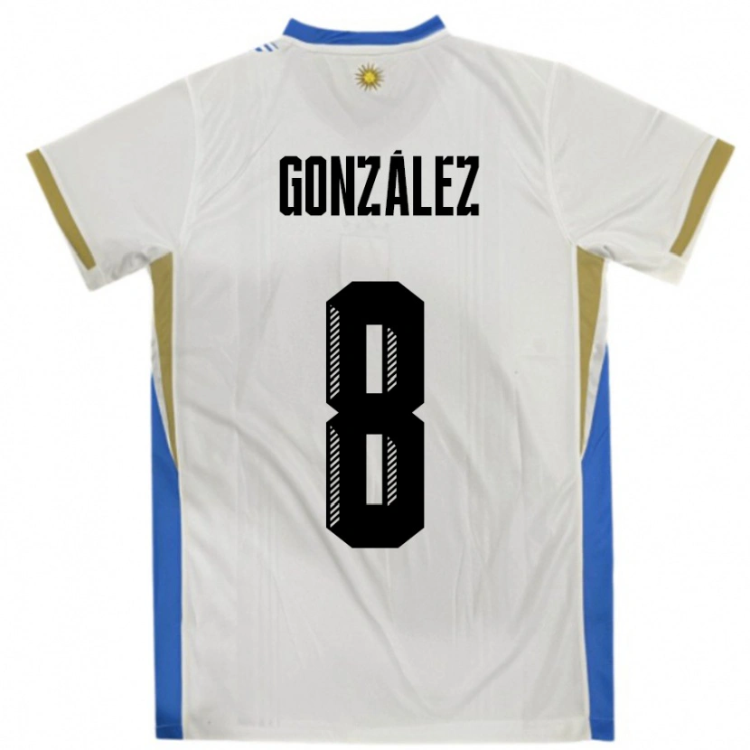 Danxen Hombre Camiseta Uruguay Luciano Gonzalez #8 Blanco Azul 2ª Equipación 24-26 La Camisa