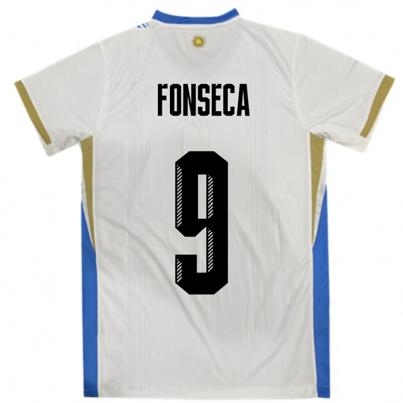 Danxen Hombre Camiseta Uruguay Matías Fonseca #9 Blanco Azul 2ª Equipación 24-26 La Camisa