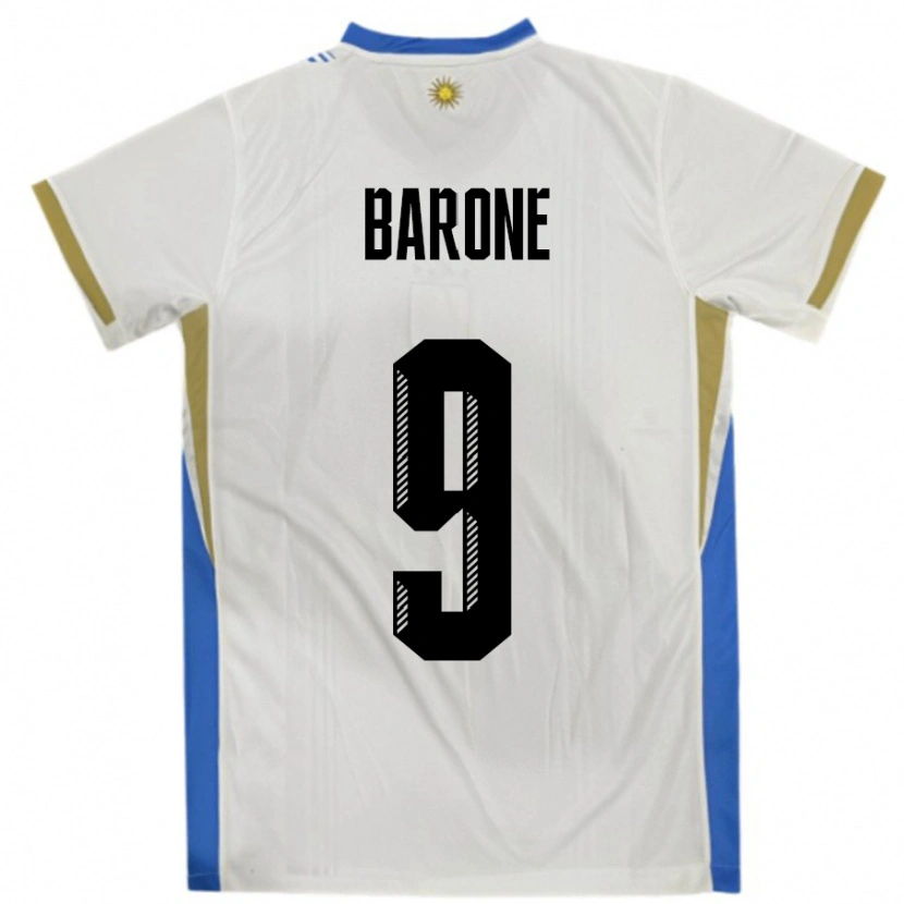 Danxen Hombre Camiseta Uruguay Faustino Barone #9 Blanco Azul 2ª Equipación 24-26 La Camisa