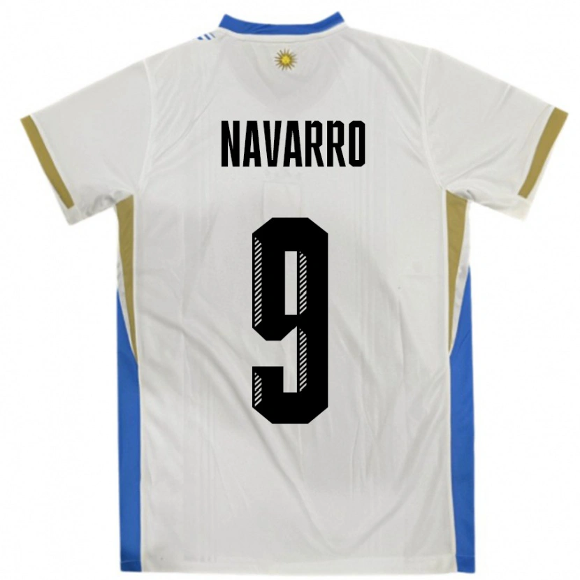 Danxen Hombre Camiseta Uruguay Lautaro Navarro #9 Blanco Azul 2ª Equipación 24-26 La Camisa