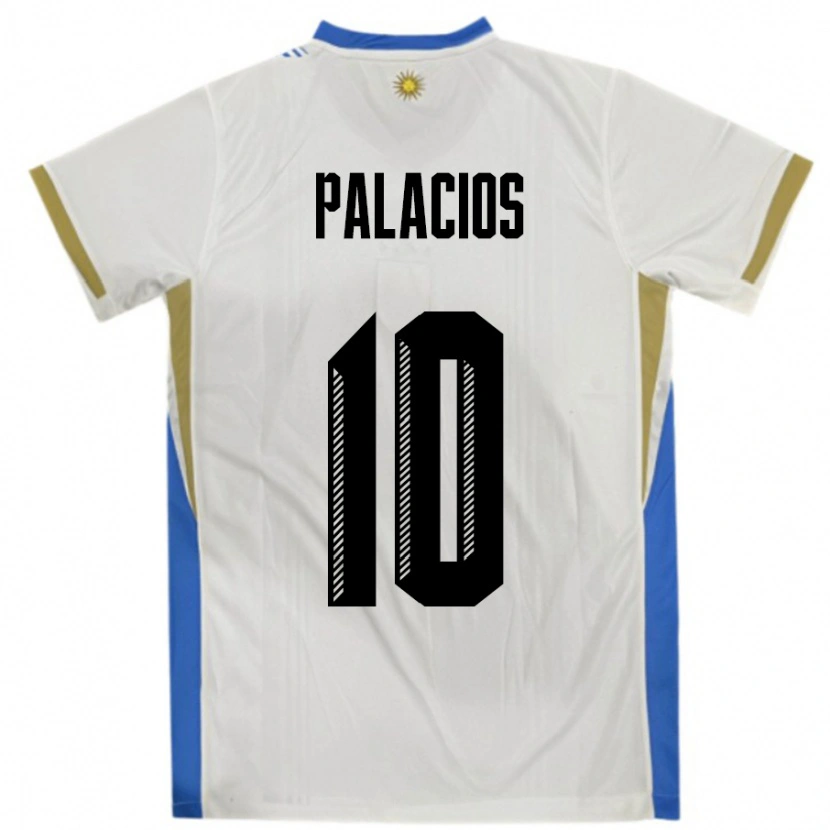 Danxen Hombre Camiseta Uruguay Tiago Palacios #10 Blanco Azul 2ª Equipación 24-26 La Camisa