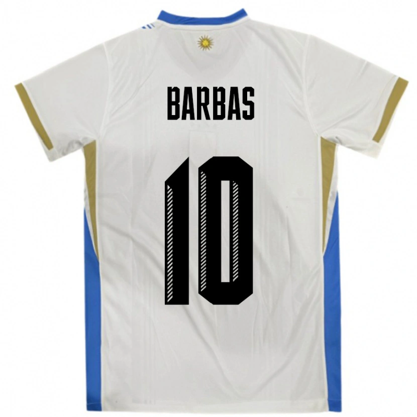 Danxen Hombre Camiseta Uruguay Germán Barbas #10 Blanco Azul 2ª Equipación 24-26 La Camisa