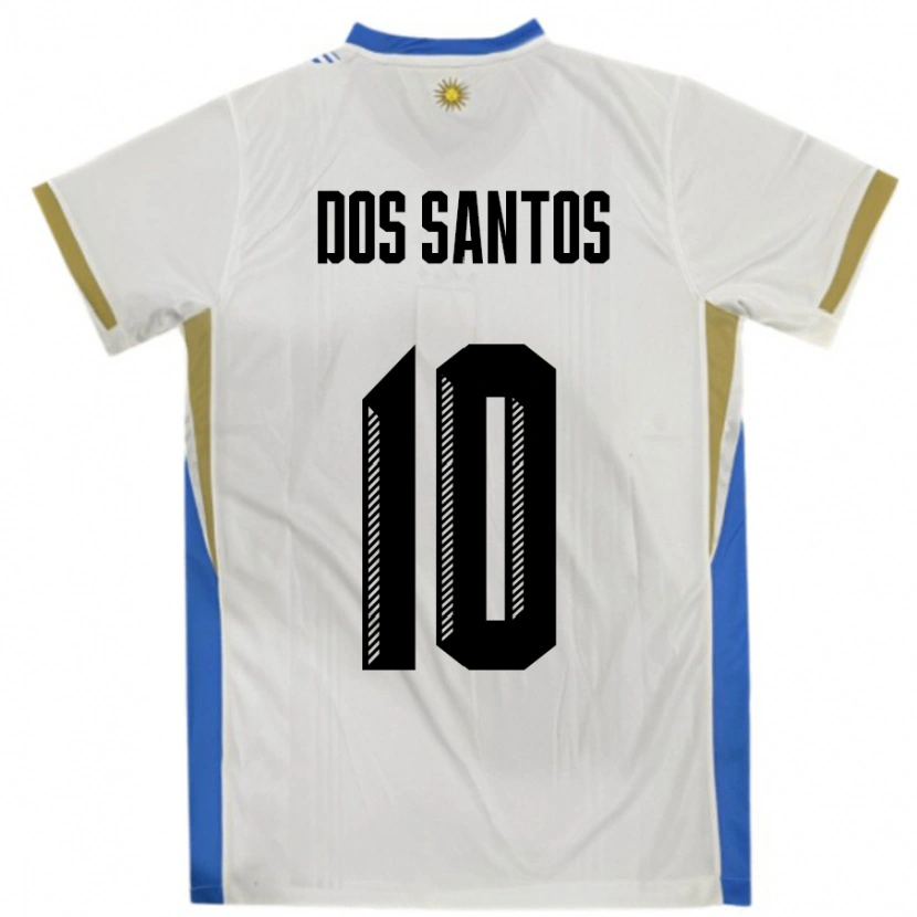 Danxen Hombre Camiseta Uruguay Alexander Dos Santos #10 Blanco Azul 2ª Equipación 24-26 La Camisa