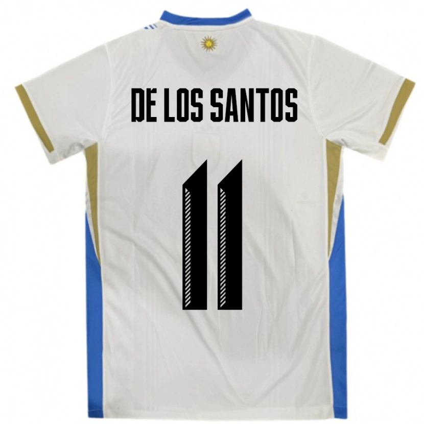 Danxen Hombre Camiseta Uruguay Juan Cruz De Los Santos #11 Blanco Azul 2ª Equipación 24-26 La Camisa