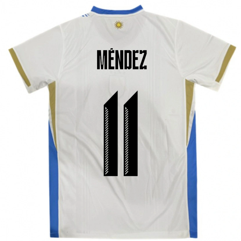Danxen Hombre Camiseta Uruguay Axel Méndez #11 Blanco Azul 2ª Equipación 24-26 La Camisa