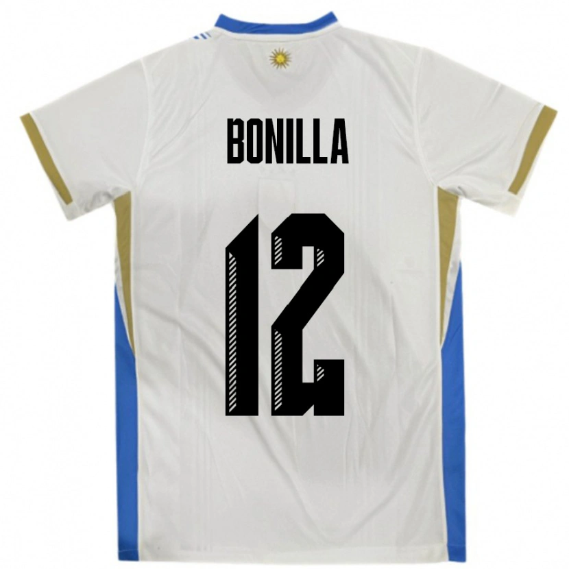 Danxen Hombre Camiseta Uruguay Federico Bonilla #12 Blanco Azul 2ª Equipación 24-26 La Camisa