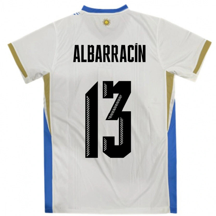 Danxen Hombre Camiseta Uruguay Agustín Albarracín #13 Blanco Azul 2ª Equipación 24-26 La Camisa