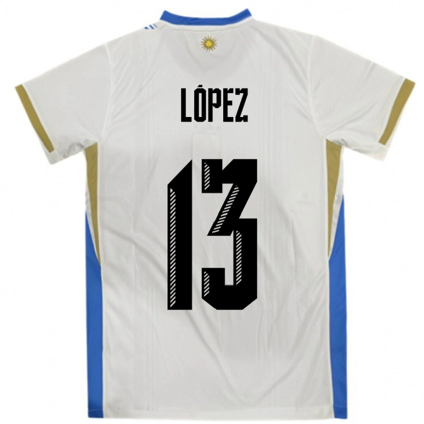 Danxen Hombre Camiseta Uruguay Nahuel López #13 Blanco Azul 2ª Equipación 24-26 La Camisa