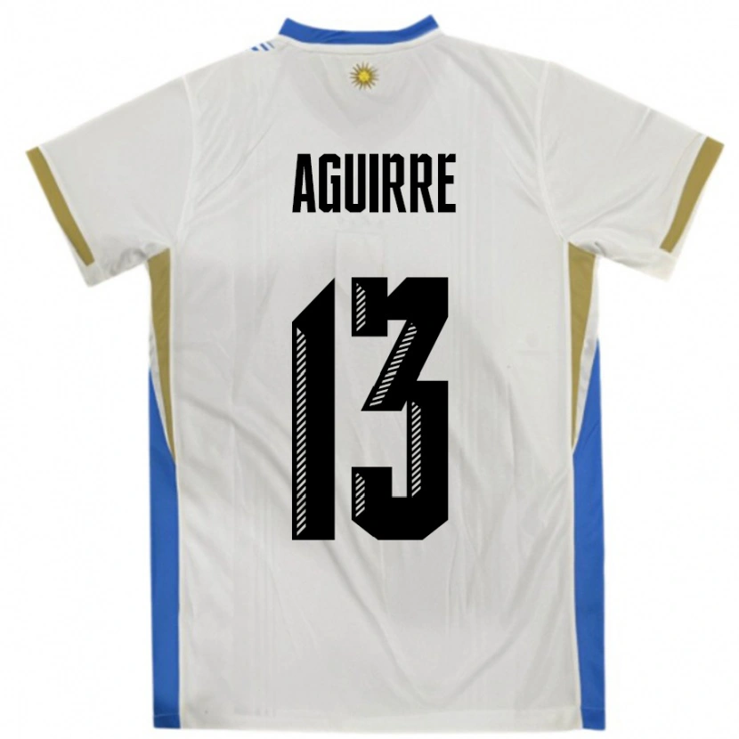 Danxen Hombre Camiseta Uruguay Joaquin Aguirre #13 Blanco Azul 2ª Equipación 24-26 La Camisa