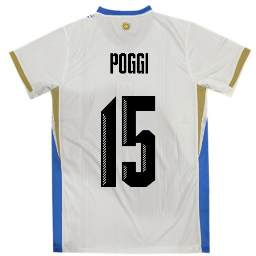 Danxen Hombre Camiseta Uruguay Vicente Poggi #15 Blanco Azul 2ª Equipación 24-26 La Camisa