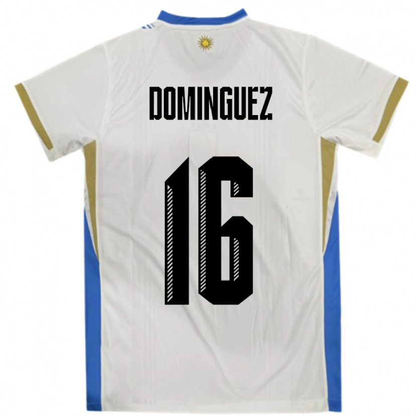 Danxen Hombre Camiseta Uruguay Facundo Dominguez #16 Blanco Azul 2ª Equipación 24-26 La Camisa