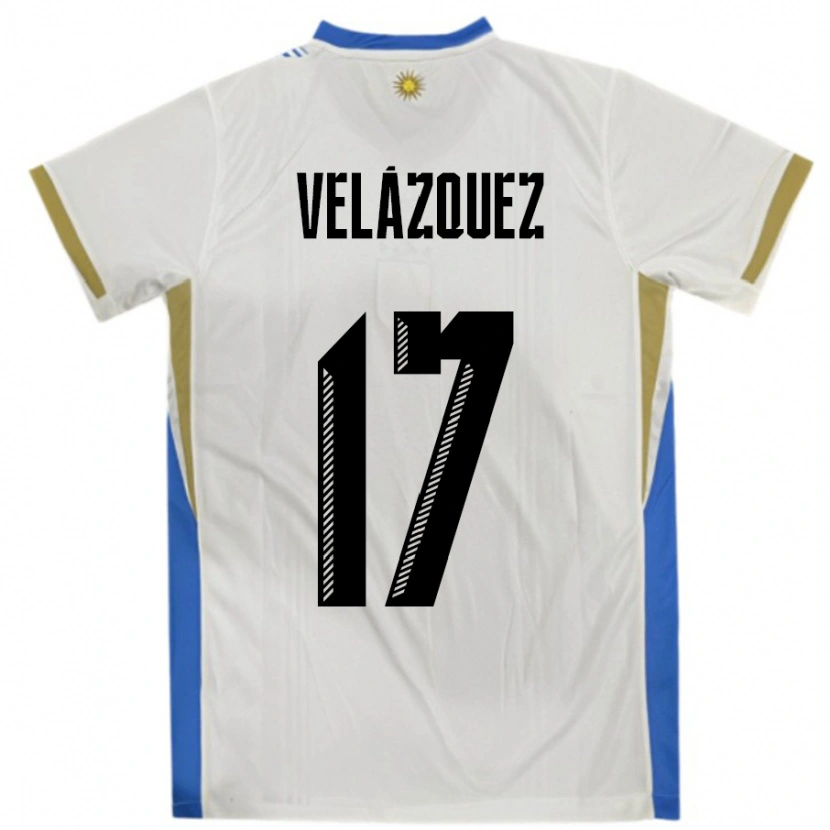 Danxen Hombre Camiseta Uruguay Ezequiel Velázquez #17 Blanco Azul 2ª Equipación 24-26 La Camisa