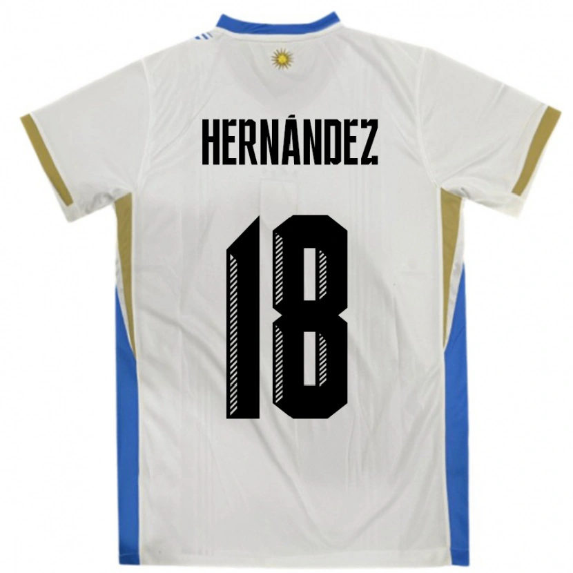 Danxen Hombre Camiseta Uruguay Tomás Hernández #18 Blanco Azul 2ª Equipación 24-26 La Camisa