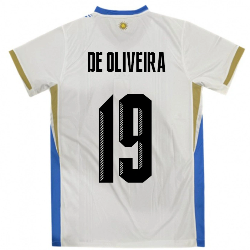 Danxen Hombre Camiseta Uruguay Emiliano De Oliveira #19 Blanco Azul 2ª Equipación 24-26 La Camisa