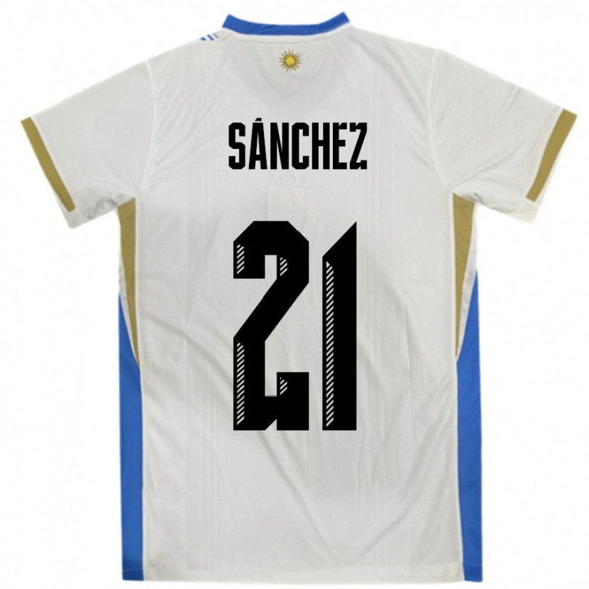 Danxen Hombre Camiseta Uruguay Renzo Sánchez #21 Blanco Azul 2ª Equipación 24-26 La Camisa