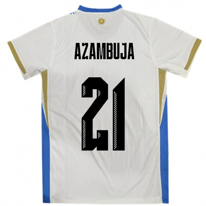 Danxen Hombre Camiseta Uruguay Nicolas Azambuja #21 Blanco Azul 2ª Equipación 24-26 La Camisa