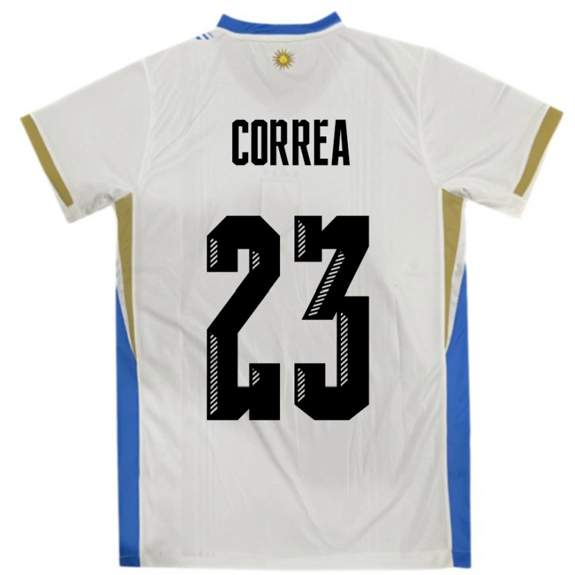Danxen Hombre Camiseta Uruguay Fabrizio Correa #23 Blanco Azul 2ª Equipación 24-26 La Camisa