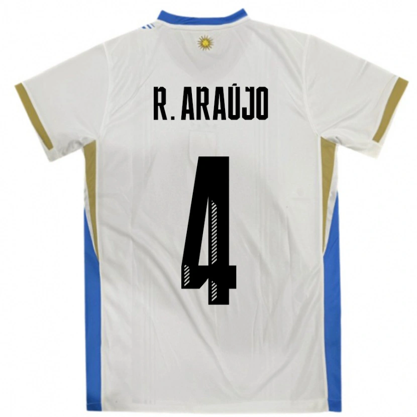 Danxen Hombre Camiseta Uruguay Ronald Araujo #4 Blanco Azul 2ª Equipación 24-26 La Camisa