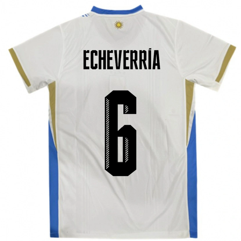 Danxen Hombre Camiseta Uruguay Juan Echeverria #6 Blanco Azul 2ª Equipación 24-26 La Camisa