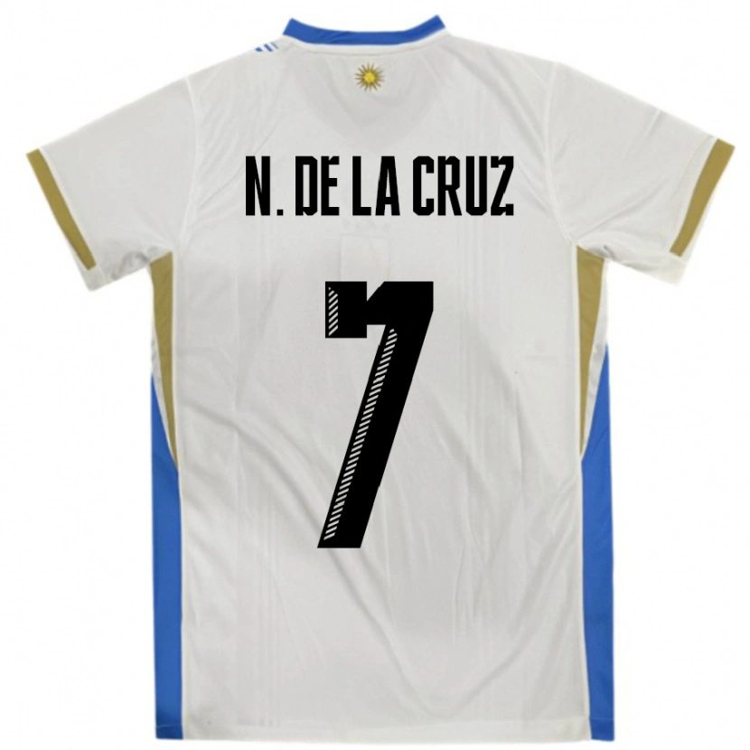 Danxen Hombre Camiseta Uruguay Nicolas De La Cruz #7 Blanco Azul 2ª Equipación 24-26 La Camisa