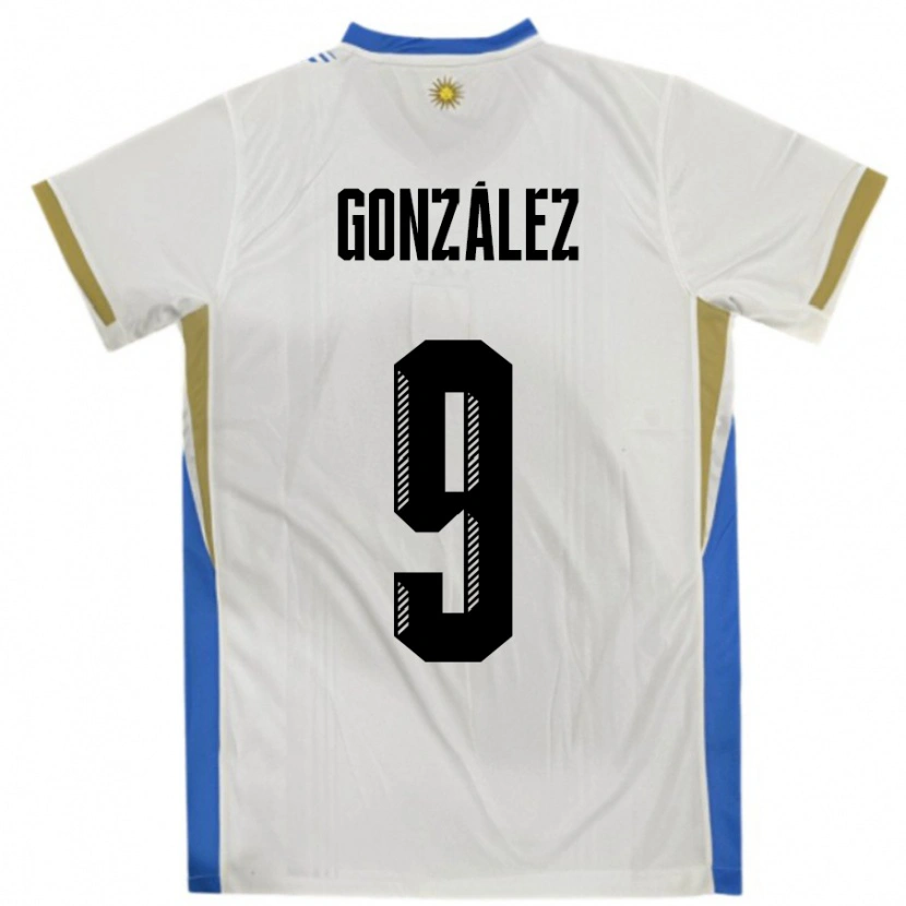 Danxen Hombre Camiseta Uruguay Pamela Gonzalez #9 Blanco Azul 2ª Equipación 24-26 La Camisa