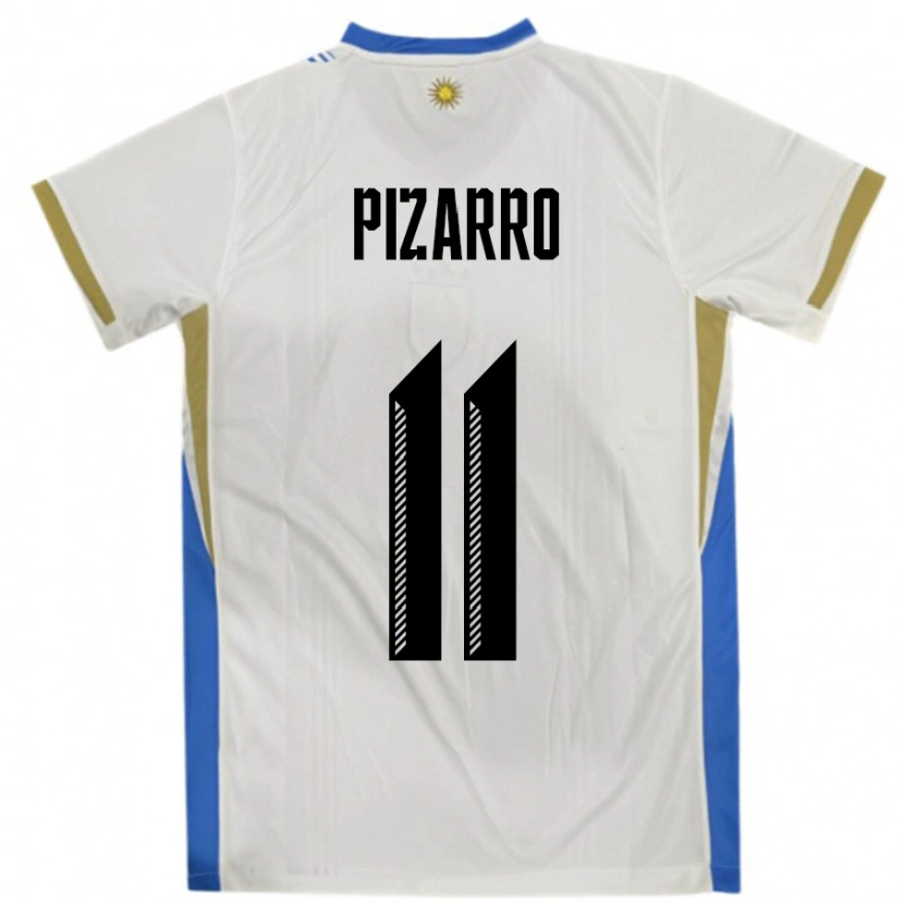Danxen Hombre Camiseta Uruguay Esperanza Pizarro #11 Blanco Azul 2ª Equipación 24-26 La Camisa