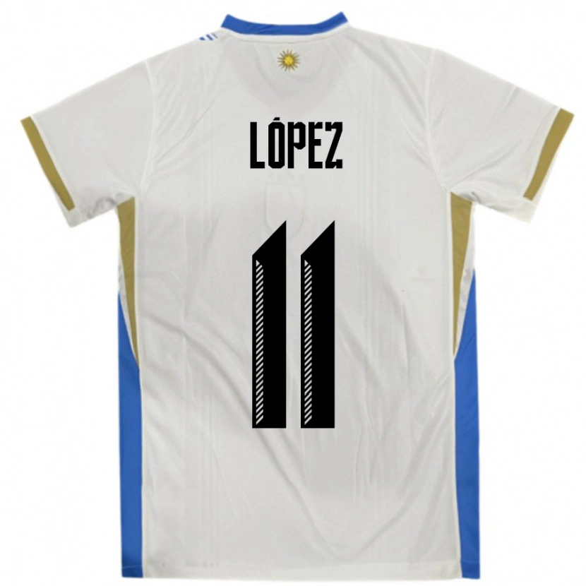 Danxen Hombre Camiseta Uruguay Guillermo Lopez #11 Blanco Azul 2ª Equipación 24-26 La Camisa