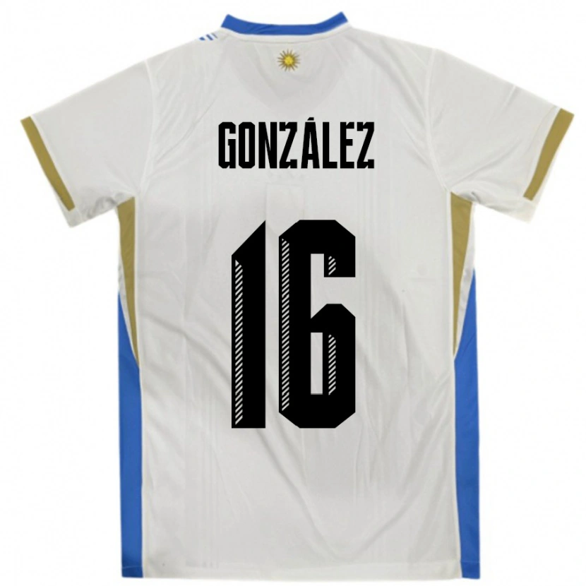 Danxen Hombre Camiseta Uruguay Lorena Gonzalez #16 Blanco Azul 2ª Equipación 24-26 La Camisa