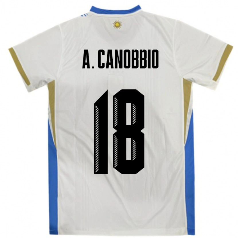 Danxen Hombre Camiseta Uruguay Agustin Canobbio #18 Blanco Azul 2ª Equipación 24-26 La Camisa