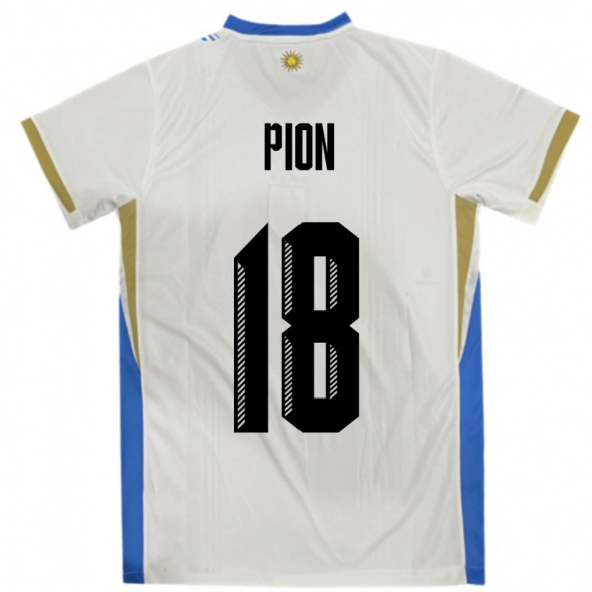 Danxen Hombre Camiseta Uruguay Mariana Pion #18 Blanco Azul 2ª Equipación 24-26 La Camisa