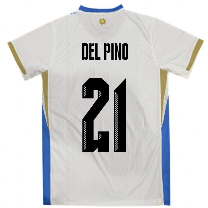 Danxen Hombre Camiseta Uruguay Emiliano Del Pino #21 Blanco Azul 2ª Equipación 24-26 La Camisa