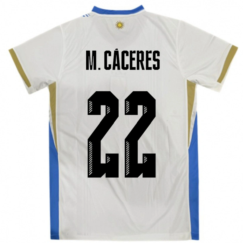 Danxen Hombre Camiseta Uruguay Martin Caceres #22 Blanco Azul 2ª Equipación 24-26 La Camisa