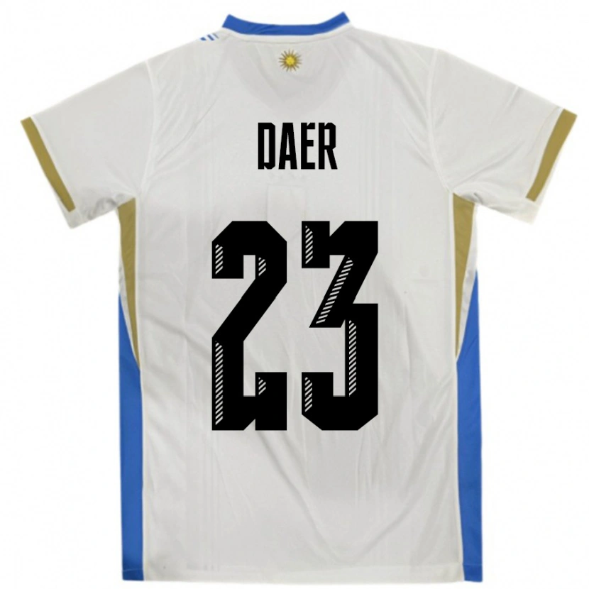 Danxen Hombre Camiseta Uruguay Zulma Daer #23 Blanco Azul 2ª Equipación 24-26 La Camisa